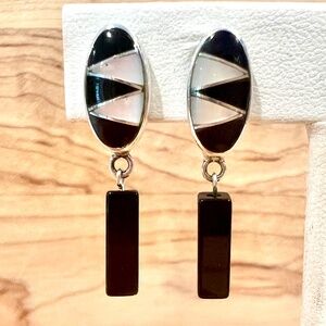 Mother of Pearl and Onyx Inlaid Drop Earrings